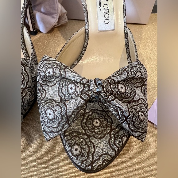 Jimmy Choo Kerala Brocade Gold Brown Silver Crystal Mules Shoes Stiletto 39 XE - Picture 3 of 7